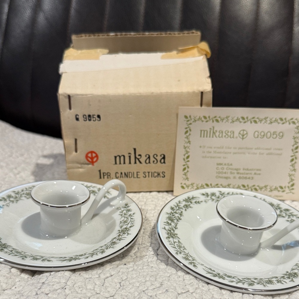 Mikasa White and Green Candle Holders